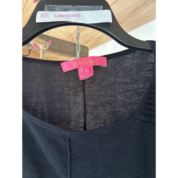 Lilly Pulitzer Black Sweater with Two Pockets Side Slits Medium EUC Fall Winter - Picture 3 of 6